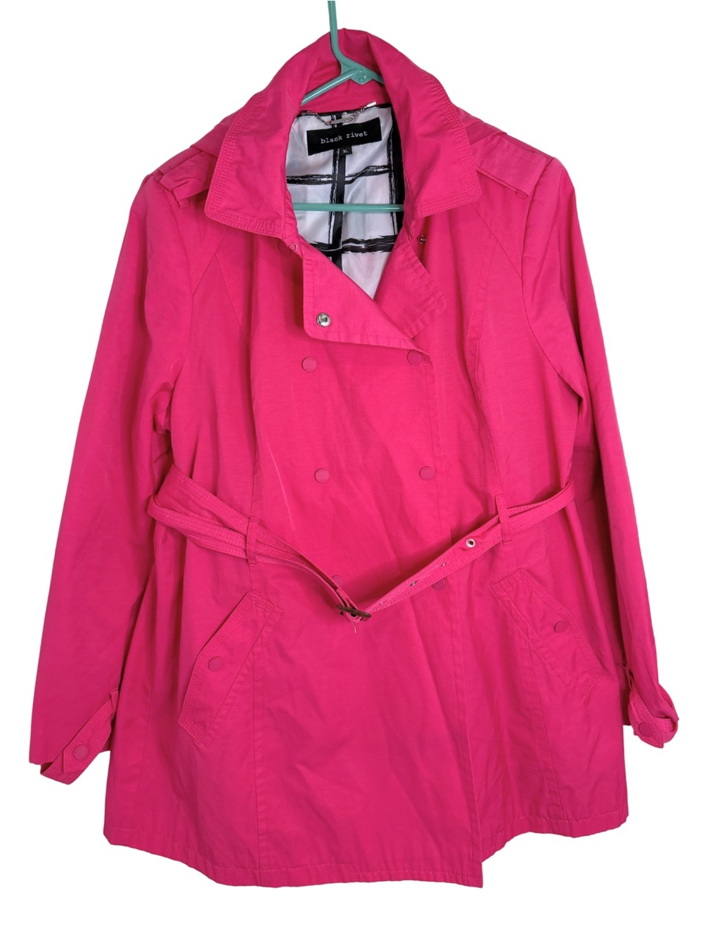 Black Rivet Women's Bright Pink Trench Coat with Belt Size XL